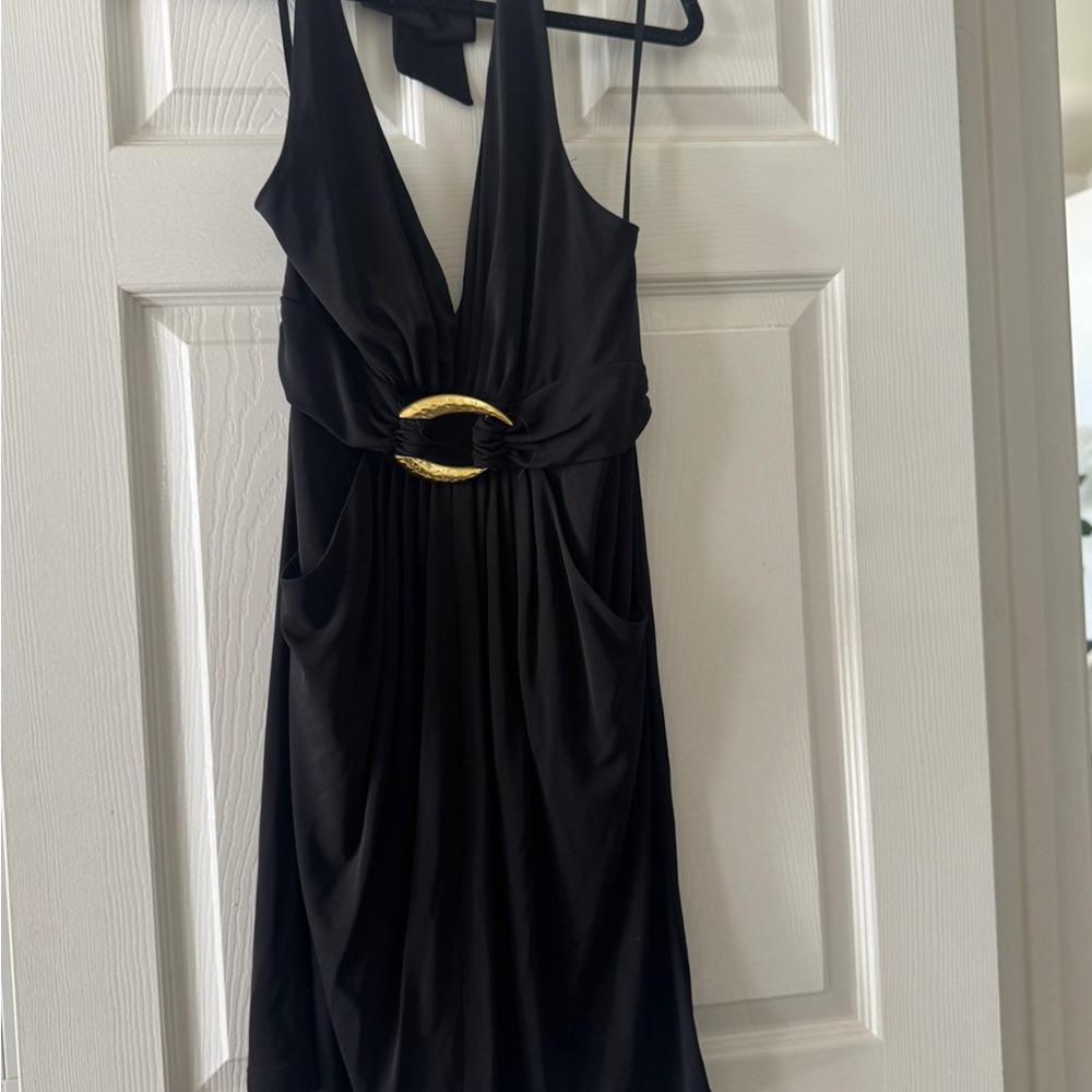 BCBGMaxAzria Black Backless Dress with Gold Detail